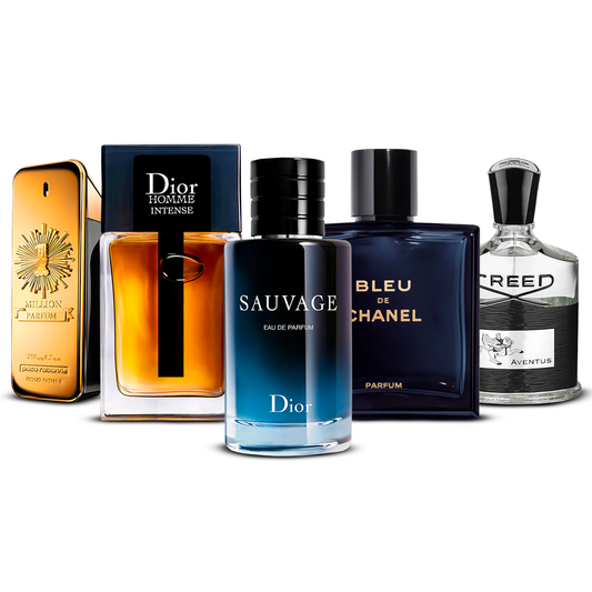 Комплект 5 парфюма  –  1 Million, Dior Homme Intense, Sauvage, Bleu de Chanel и Creed Aventus  [100 ml всеки]