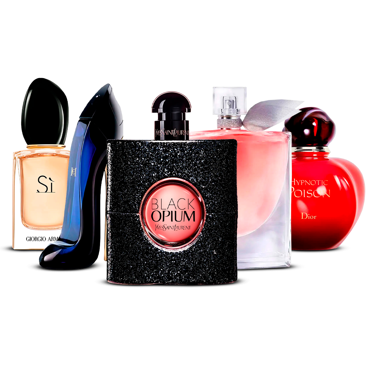 Комплект 5 парфюма –  Sì, Good Girl, Black Opium, La Vie Est Belle и Hypnotic Poison  [100 ml всеки]